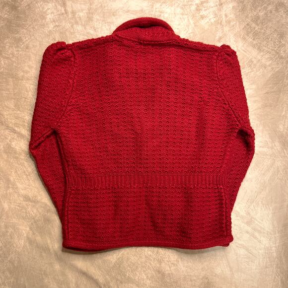 Vintage 80s OHI Cable Knit Cardigan Sweater Red Button Up Diamond Holiday Retro - Picture 2 of 7